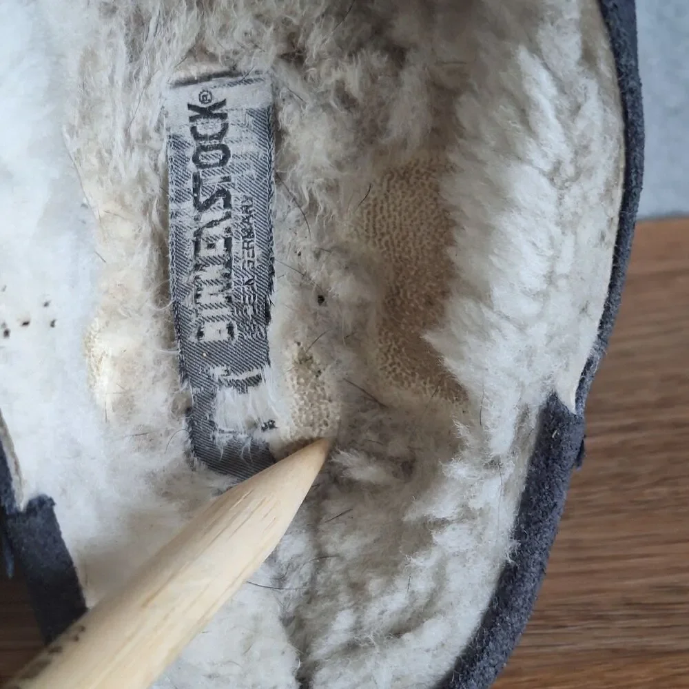 Birkenstock Women's Gray Suede Shearling Mule Clogs with Buckle - Picture 10 of 14